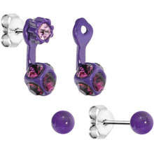 Load image into Gallery viewer, Purple Floral Drop Stud Earring Set
