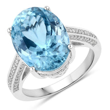 Load image into Gallery viewer, 8.84 Carat Genuine Aquamarine and White Diamond 14K White Gold Ring