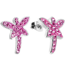 Load image into Gallery viewer, Pink Ferido Crystal Dragonfly Stud Earrings