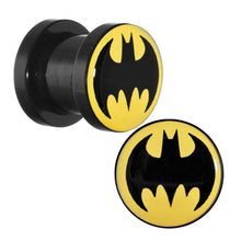 Load image into Gallery viewer, 0G Black Acrylic Batman Screw Fit Plug Set