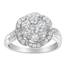 Load image into Gallery viewer, 14K White Gold Floral Cluster Diamond Ring (1.0 Cttw, H-I Color, SI2-I1 Clarity) - Size 6