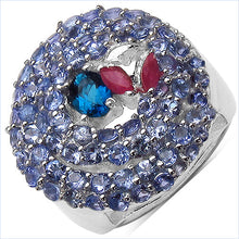 Load image into Gallery viewer, 3.31 Carat Genuine London Blue Topaz , Ruby & Tanzanite .925 Sterling Silver Ring