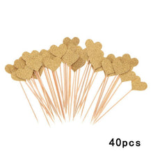 将图片加载到图库查看器,40pcs/set Bling Heart Shape Insert Cards With Toothpick For Wedding Birthday Party Cute Lovely Gifts Cake Decorations Cocktail Picks Handmade Heart Shape Bamboo Toothpicks
