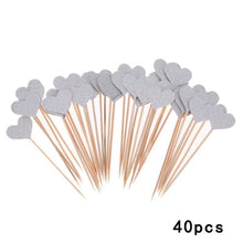 将图片加载到图库查看器,40pcs/set Bling Heart Shape Insert Cards With Toothpick For Wedding Birthday Party Cute Lovely Gifts Cake Decorations Cocktail Picks Handmade Heart Shape Bamboo Toothpicks