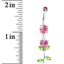 Load image into Gallery viewer, I love Tulips Pink Dazzle Flower Belly Ring
