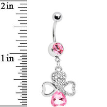 Load image into Gallery viewer, Pink Gem Heart Shaped Clover Belly Ring