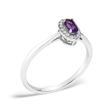 Load image into Gallery viewer, 10K White Gold 5X3MM Oval Purple Amethyst and Diamond Accent Halo Ring (I-J Color, I1-I2 Clarity) - Ring Size 6.5
