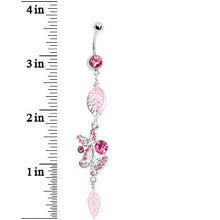 将图片加载到图库查看器,Pink Gem Dual Butterfly Falling Leaf Belly Ring