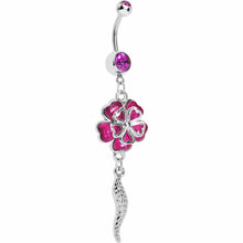 将图片加载到图库查看器,Pink Morning Glory Flower Dangle Belly Ring