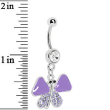 Load image into Gallery viewer, Purple Enamel Jeweled Butterfly Dangle Belly Ring