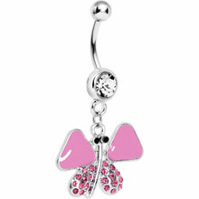 将图片加载到图库查看器,Pink Enamel Jeweled Butterfly Dangle Belly Ring