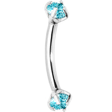 Load image into Gallery viewer, Aqua Prong Set Gem Internally Threaded Eyebrow Ring