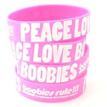 Load image into Gallery viewer, Pink White Peace Love Boobies Awareness for Breast Cancer Bracelet