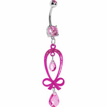 Load image into Gallery viewer, Dazzling Pink Gem Ribbon Dangle Belly Ring