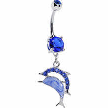 将图片加载到图库查看器,Blue Gem Double Leaping Dolphin Dangle Belly Ring