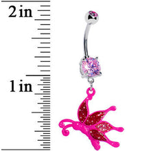将图片加载到图库查看器,Glittery Pink Butterfly Dangle Belly Ring