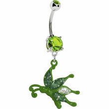 将图片加载到图库查看器,Glittery Green Butterfly Dangle Belly Ring
