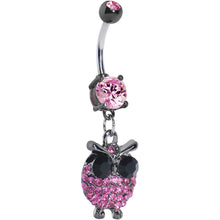 将图片加载到图库查看器,Pink Gem Paved Owl Dangle Belly Ring