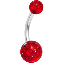 Load image into Gallery viewer, Grade 23 Solid Titanium Red Glitter Acrylic Belly Ring