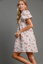 将图片加载到图库查看器,Heart Jacquard Square Neck Puff Sleeve Mini Dress – Romantic Heart Jacquard Dress, Puff Sleeve Dress, Square Neck Mini Dress, Chic Date Night Dress, Elegant Puff Sleeve Dress
