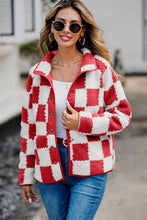 Load image into Gallery viewer, Elegant Checkered Snap Down Long Sleeve Teddy Jacket Soft & Warm Colorful Jacket