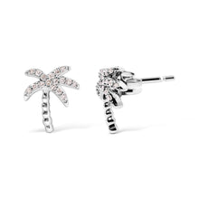 将图片加载到图库查看器,10K White Gold 1/10 Cttw Diamond Encrusted Palm Tree Stud Earrings (H-I Color, I1-I2 Clarity)