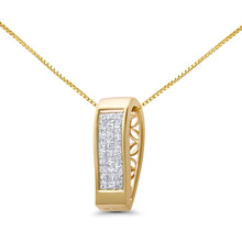 Load image into Gallery viewer, 14K Yellow Gold 1/2 Cttw Invisible Set Princess Cut Diamond Vertical Bar Block Pendant 18" Necklace (H-I Color, SI2-I1 Clarity)
