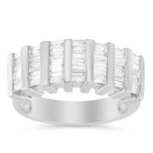 Load image into Gallery viewer, .925 Sterling Silver 1.0 Cttw Baguette Cut Diamond Vertical Channel Fluted Multi-Row Unisex Fashion Wedding Ring (H-I Color, I1-I2 Clarity) - Size 6-3/4
