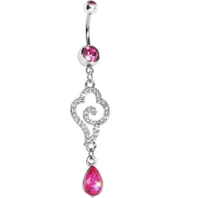 Load image into Gallery viewer, Pink Gem Cloud 9 Teardrop Dangle Belly Ring