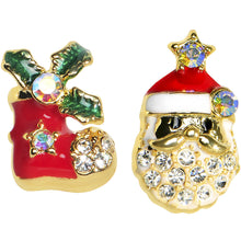 Load image into Gallery viewer, Gold Tone Gem Holiday Stocking Santa Claus Mixed Earring Set