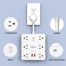 Load image into Gallery viewer, 16-in-1 Power Strip – 12 AC Outlets & 4 USB Ports, White