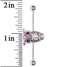 Load image into Gallery viewer, Pink and Clear Gem Paved Owl Industrial Barbell 37mm