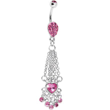 Load image into Gallery viewer, Pink Gem Queen Heart Chain Dangle Belly Ring