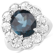 Load image into Gallery viewer, 5.11 Carat Genuine London Blue Topaz and White Diamond .925 Sterling Silver Ring