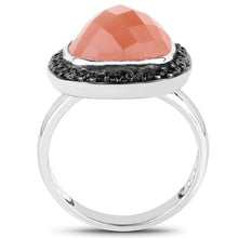 Load image into Gallery viewer, 6.46 Carat Genuine Peach Moonstone and Black Spinel .925 Sterling Silver Ring