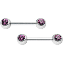 将图片加载到图库查看器,Purple Gem Double Front Facing Steel Nipple Barbell Set