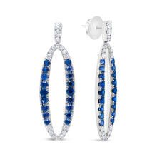 Load image into Gallery viewer, 18K White Gold 1.11 Cttw Blue Round Diamond and Blue Sapphire Openwork Oval Shaped Dangle Earrings (F-G Color, VS1-VS2 Clarity)