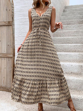 Load image into Gallery viewer, Vintage Printed V-Neck Tie Waist Midi Dress Lightweight Trendy & Elegant Dress for Women
