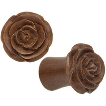 Load image into Gallery viewer, 0G Organic Sabo Wood Rose Flower Hand Carved Plug Set