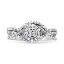 Load image into Gallery viewer, .925 Sterling Silver 1/6 Cttw Diamond Composite Halo and Split Shank Bridal Set Ring and Band (I-J Color, I3 Clarity) - Size 7