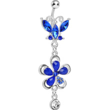 将图片加载到图库查看器,Dark Blue Gem Butterfly Flower Drop Belly Ring