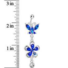 将图片加载到图库查看器,Dark Blue Gem Butterfly Flower Drop Belly Ring