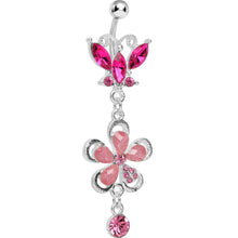 将图片加载到图库查看器,Pink Gem Butterfly Flower Drop Belly Ring