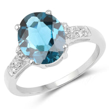 将图片加载到图库查看器,2.64 Carat Genuine London Blue Topaz and White Topaz .925 Sterling Silver Ring