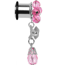Load image into Gallery viewer, Steel Pink Flower Mesh Bow Dangle Plug Sizes 5mm to 12mm