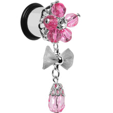 Load image into Gallery viewer, Steel Pink Flower Mesh Bow Dangle Plug Sizes 5mm to 12mm
