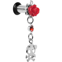 Load image into Gallery viewer, Red Rose Flower Skull Crossbones Dangle Plug Sizes 5mm to 12mm