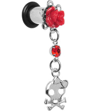 Load image into Gallery viewer, Red Rose Flower Skull Crossbones Dangle Plug Sizes 5mm to 12mm