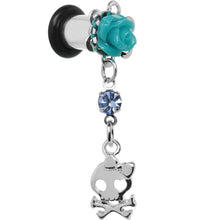 将图片加载到图库查看器,Aqua Rose Flower Skull Crossbones Dangle Plug Sizes 5mm to 12mm