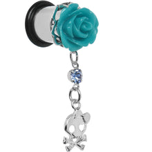 将图片加载到图库查看器,Aqua Rose Flower Skull Crossbones Dangle Plug Sizes 5mm to 12mm